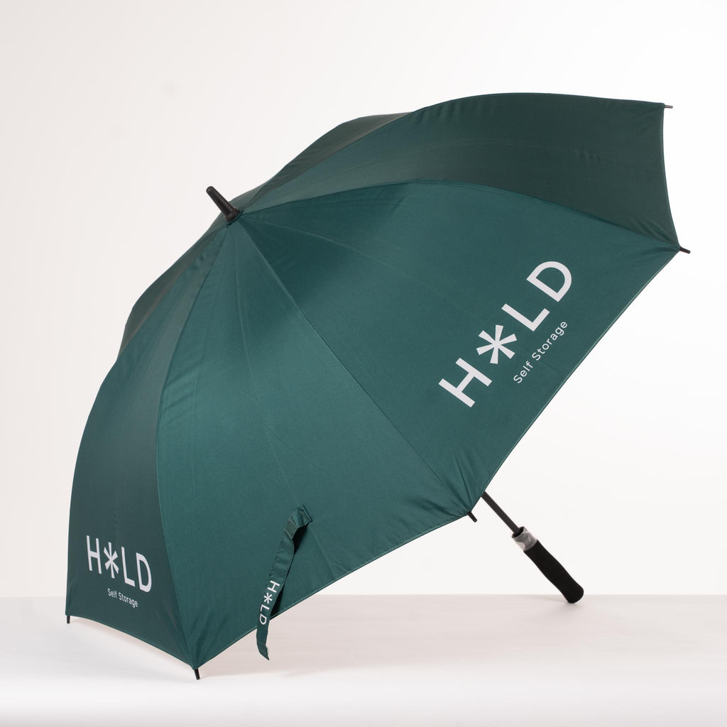 HOLD branded green umbrella